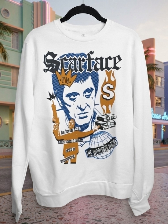 Scarface Other - Scarface Graphic Crewneck Sweatshirt - White